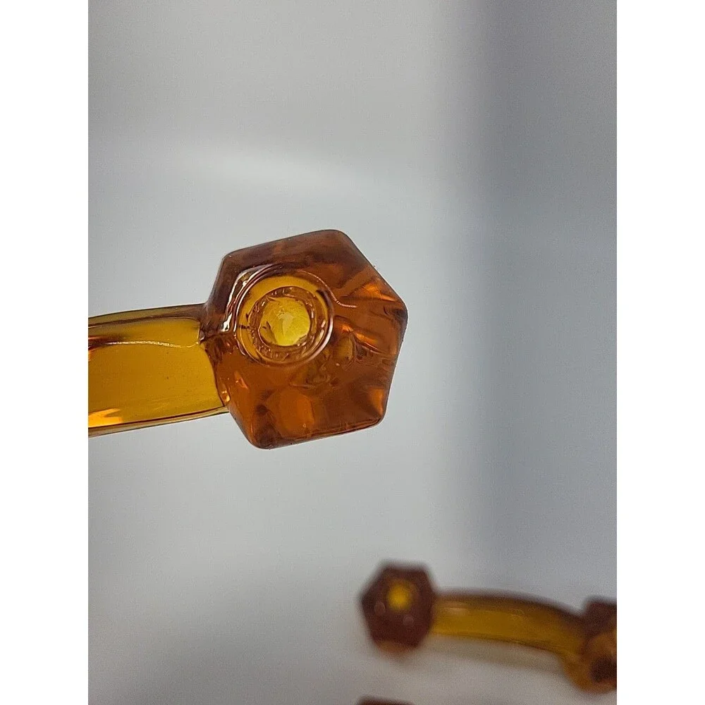 Set Of 4 Amber Glass Drawer Pulls Handles Vintage Depression Style NO HARDWARE